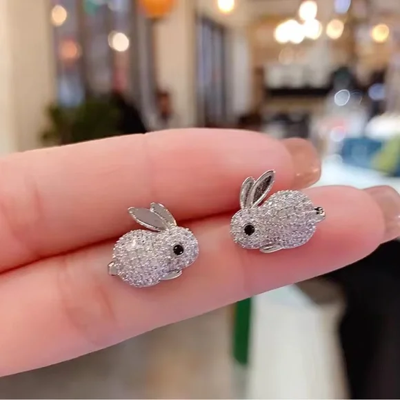Silver Bunny Stud Earrings - Picture 2 of 3